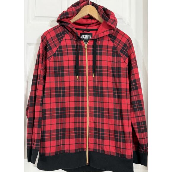 Victoria Secret Buffalo Plaid Sport Medium Zip Up Hoodie (oversized loose fit) - Picture 1 of 2